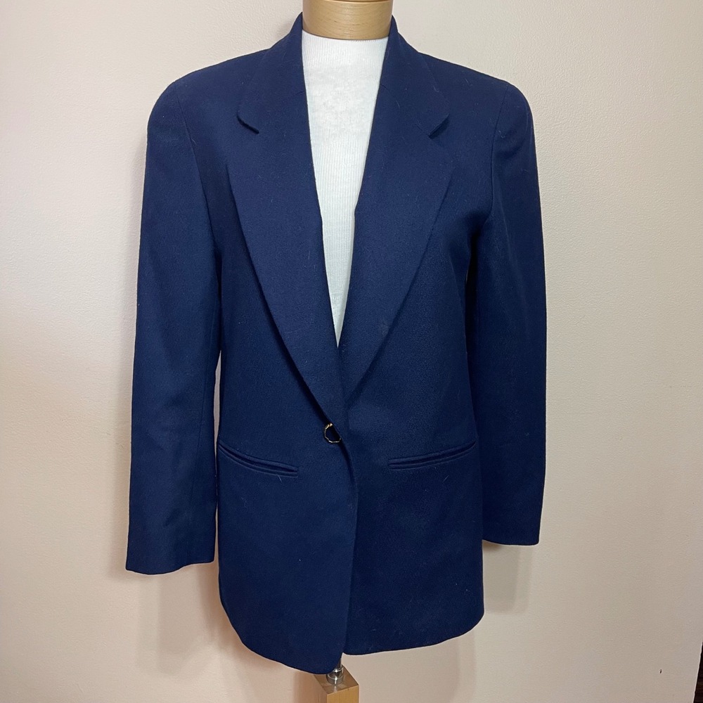 VTG Pendleton Navy Blue Virgin Wool Single Button Blazer Jacket Womens Size 6